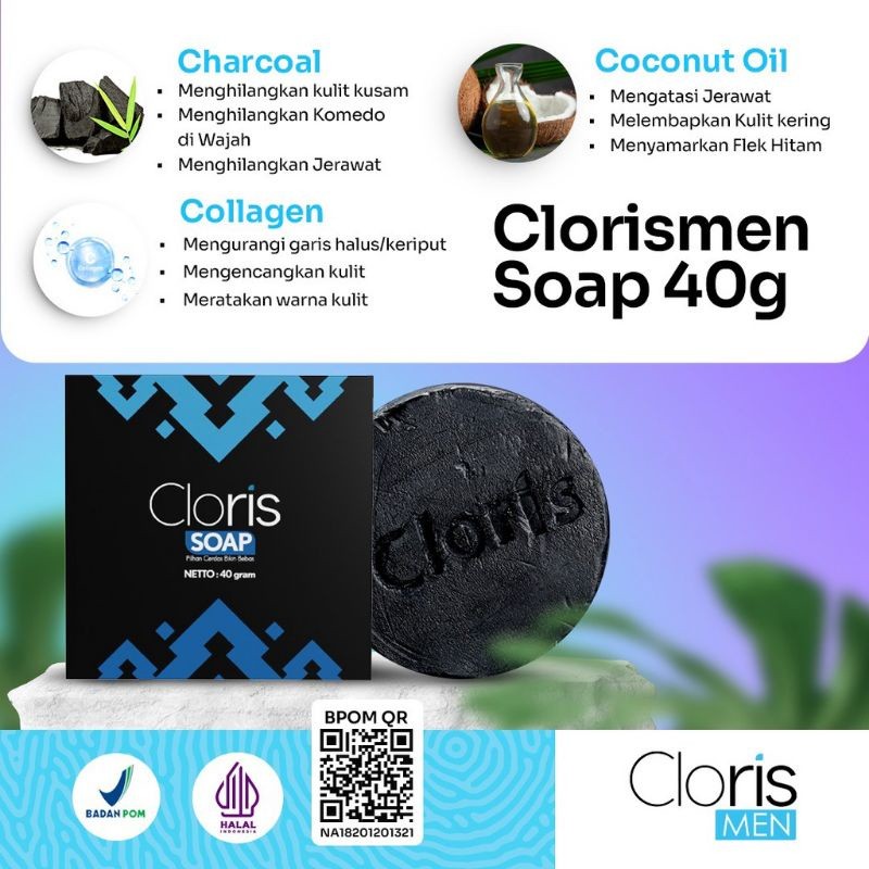 Clorismen Soap 40gr Sabun Muka Skincare Pria Anti Jerawat Kusam Komedo Dan Mencerahkan Flek Hitam