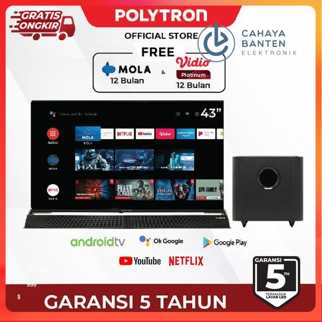 TV LED POLYTRON 43BAG9953 SMART ANDROID 43INCH + SOUNDBAR