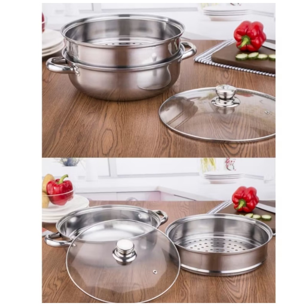 Panci kukus 2 susun panci Steamer Stainless kukus Panci Kukus 2 Tingkat Stainless Steel / panci siom