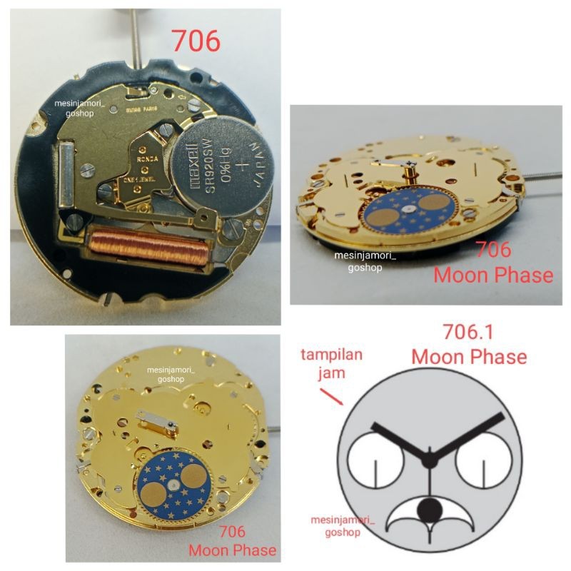 mesin jam 706 moon phase Ronda swiss