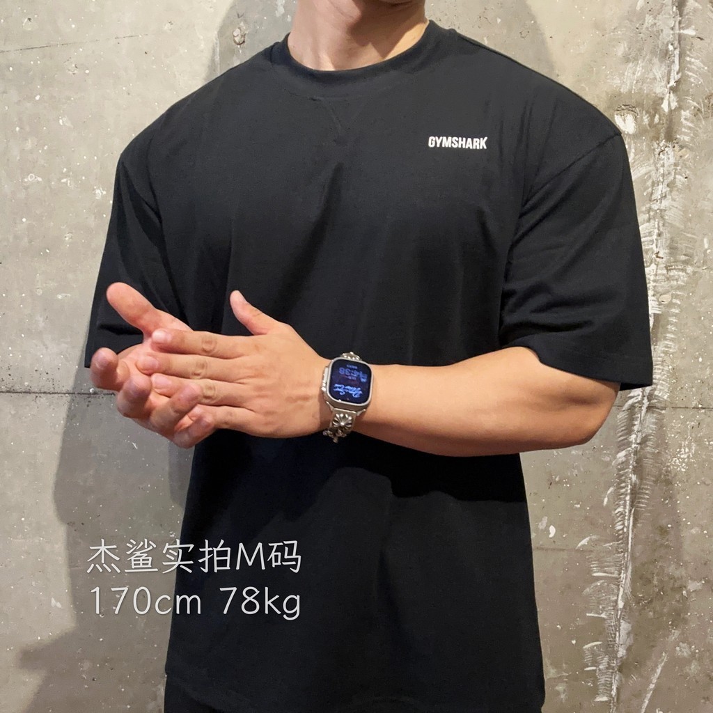 New  GYMSHARK Men's Pure Cotton Sports Fitness Leisure Round Neck Loose Short Sleeves