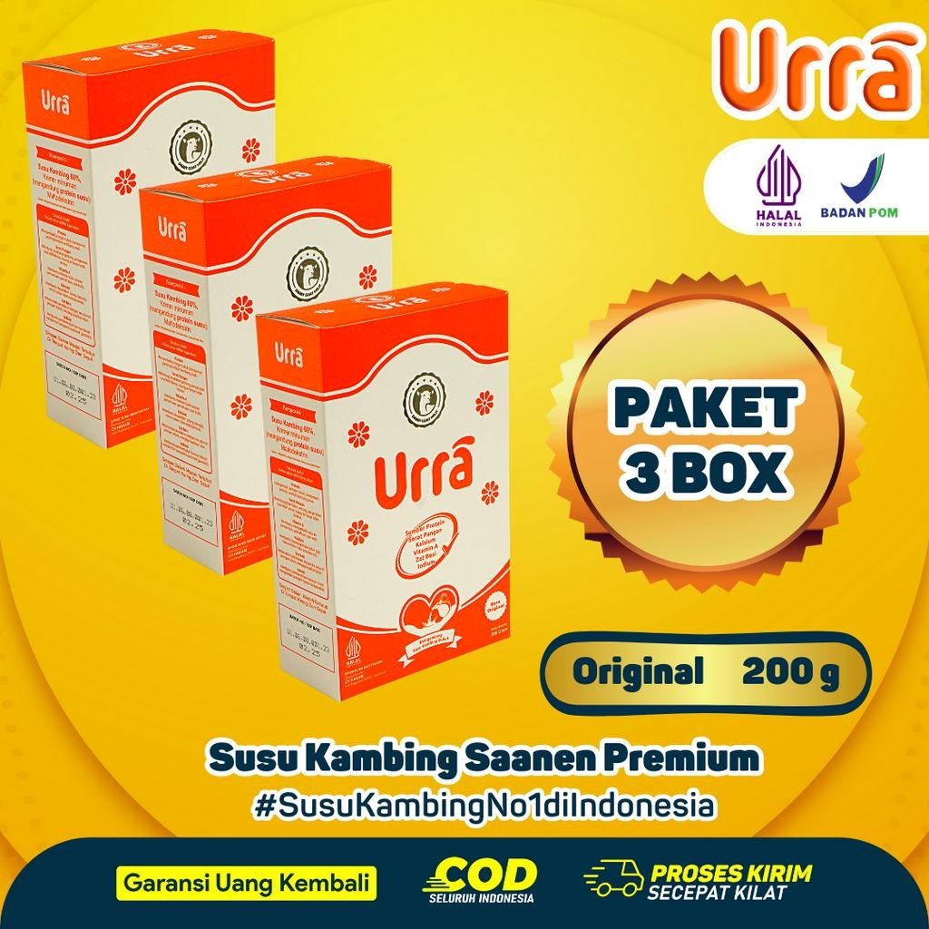 

[ PAKET 3 BOX ] SUSU URRA - Susu Kambing Saanen Premium - Susu Terapi Atasi Masalah Persendian, Tulang, Asam Urat, dan Pernafasan - Original 200gr Halal BPOM