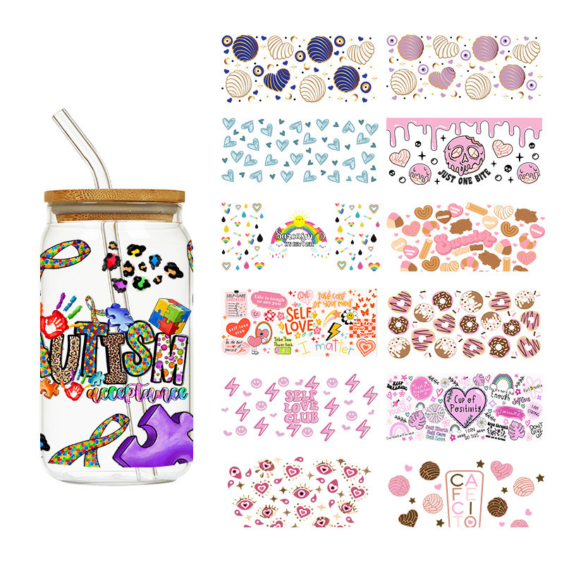 

1PCS Positivity Self Love Club Sweet Autism Awareness UV DTF Cup Wrap Transfers Stickers 16oz Cup Transfer Label For Glass