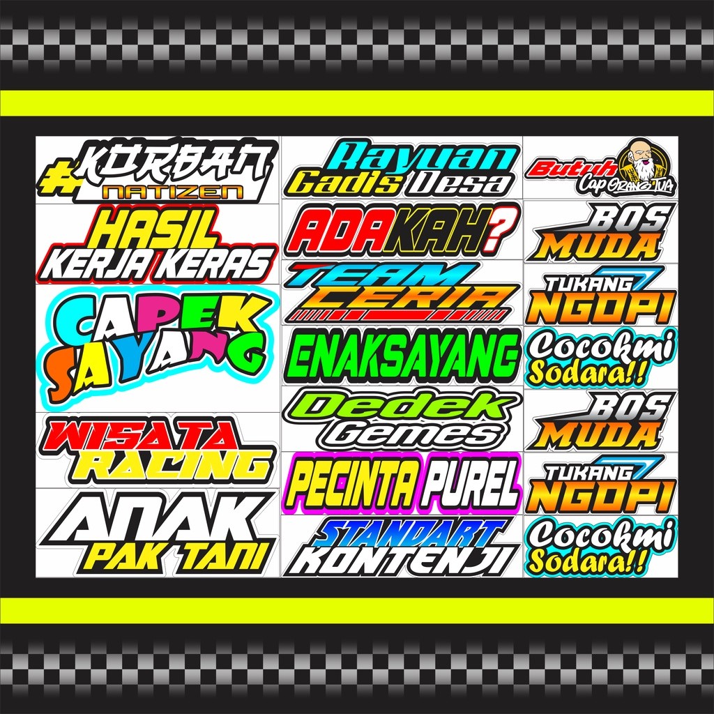 

Sticker Stiker Pack Helm Laptop Kata Makassar anti air tahan lama bahan tebal