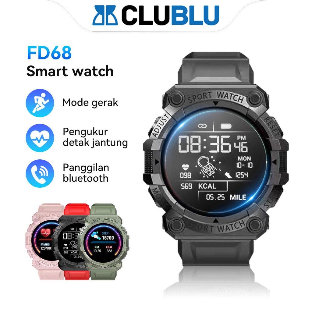 <CLUBLU> SmartWatch Jam Tangan Pintar, Jam Olahraga Monitor Keamanan, Kotak Darah, Detakan Jantung