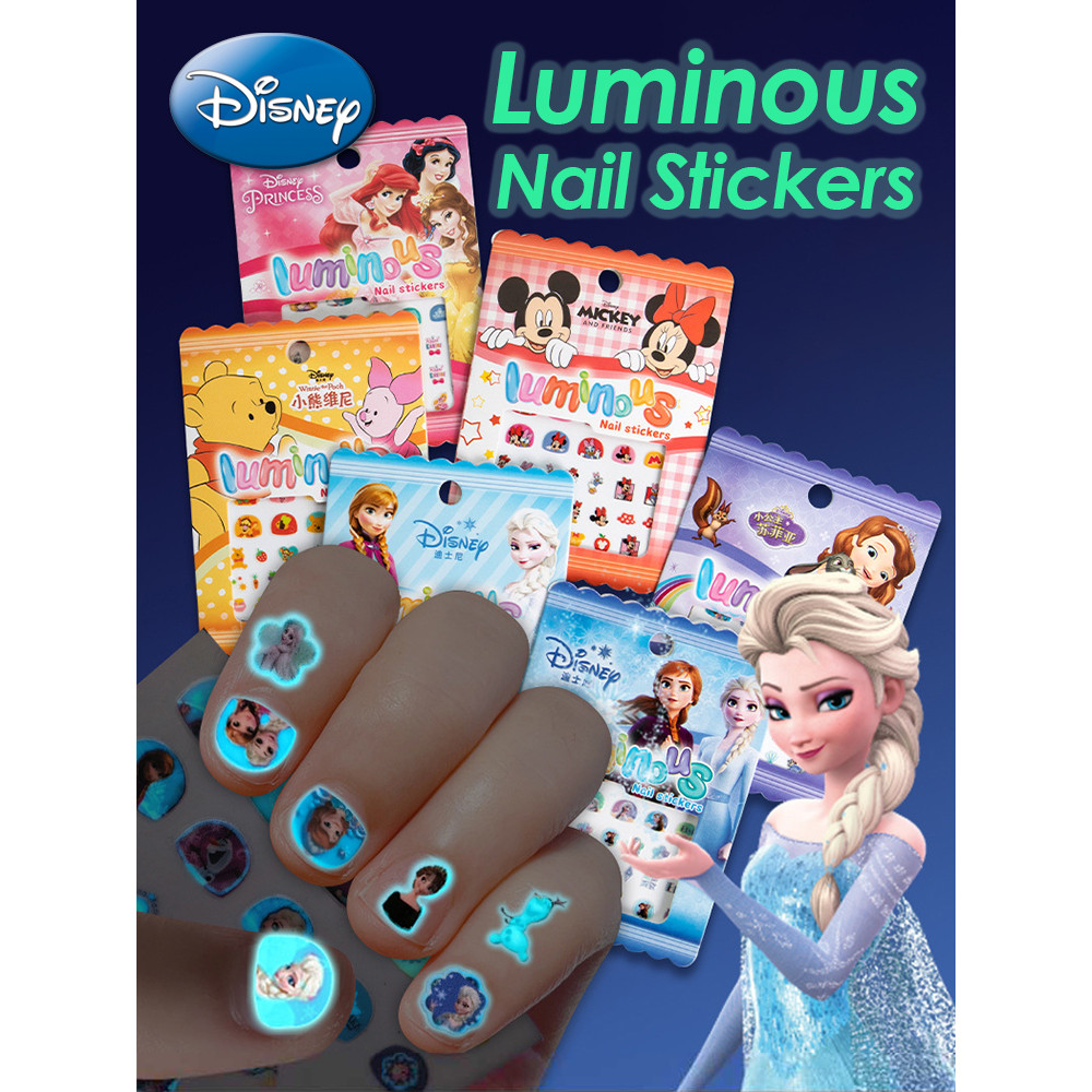 

Disney Girls and ildren's Nightglow Nail Stickers Ice and Snow Romance Princess Elsa Nail Stickers Cartoon Sticker Toys