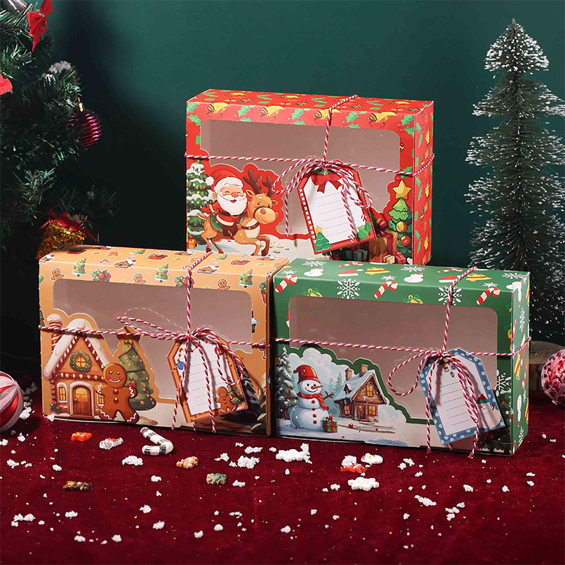 

3/6Pcs Christmas Open Window Candy Gift Box Kraft Paper Gingerbread Cookies Favor Gift Packaging Boxes Merry Xmas Party Supplies