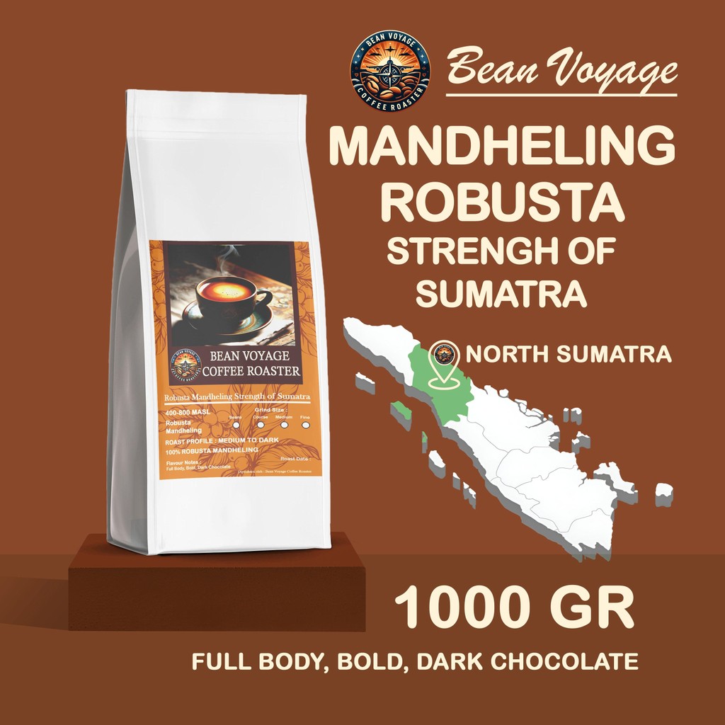 

Bean Voyage Biji Kopi Hitam Bubuk Robusta Mandheling Roasted Beans Full Robusta Espresso Coffee 1kg