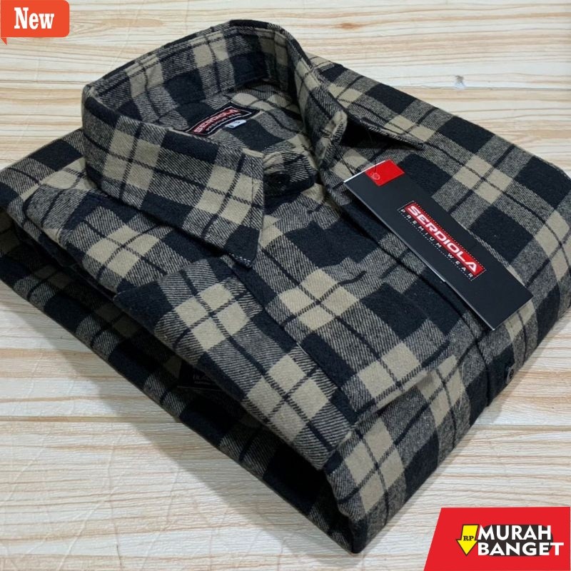 kemeja kotak kotak cowok Hem kemeja flanel super jumbo size 5XL 6XL lengan panjang SERDIOLA