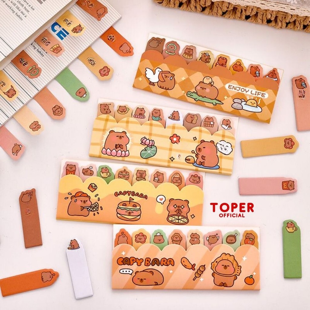 

TOPER Sticky Notes Set Capybara 8 in 1 Stick Note Memo Penanda Catatan Kertas Tempel Isi 120 Lembar