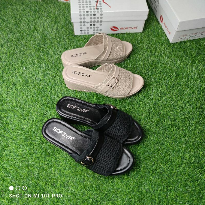Disc [Bisa Cod] Sofiya Ori 7977 10 Sandal Wedges Import Sendal Wedge Sandal Hak 5Cm Slop In