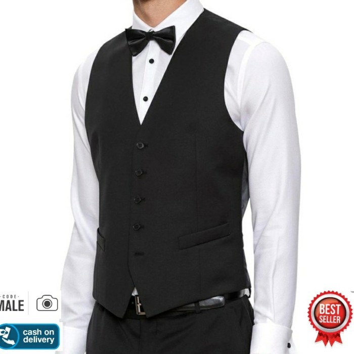 rompi pria, rompi jas, vest pria - L, Hitam