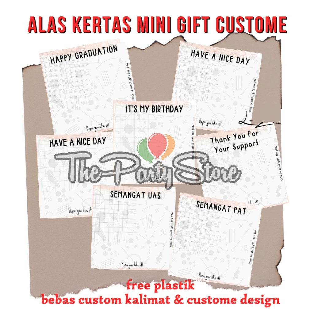 

Alas Mini Gift Custome / Kertas Mini Gift + Plastik / Alas Packaging / Snack Mini Gift Custome / Valentine Gift