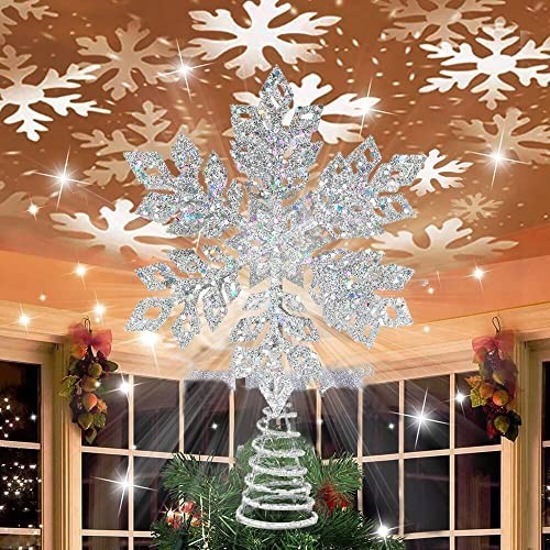 

Christmas Tree Top Light - Metal Glittering Silver Snow Tree Topper