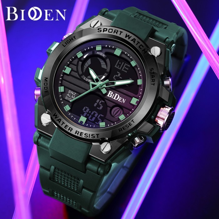BIDEN Jam Tangan Pria Analog&Digital Original Sports Tali Silikon - BlackGold-r004