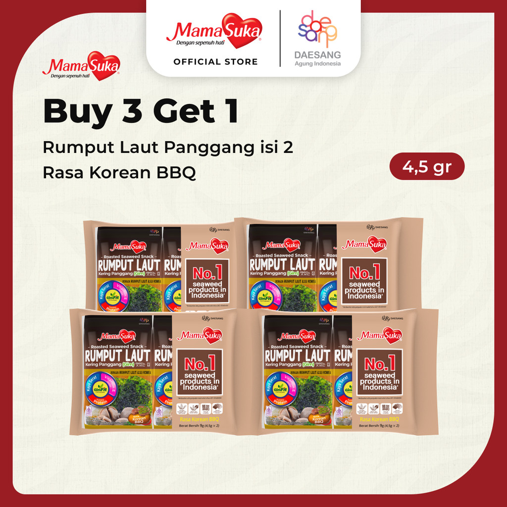 

Buy 3 Get 1 MamaSuka - Rumput Laut Panggang Barbeque Isi 2
