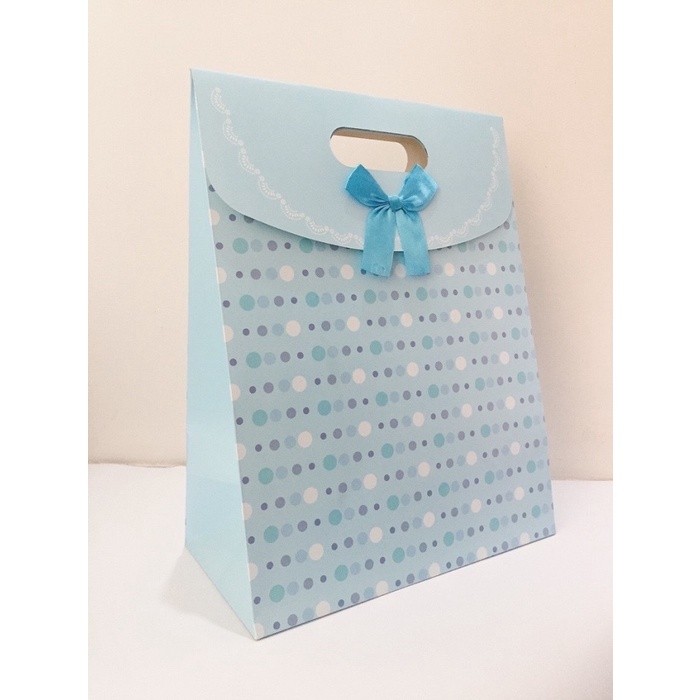 

Paper bag premium blue polkadot L