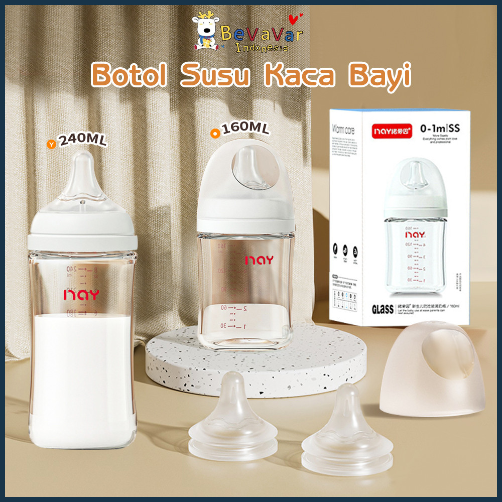 BEVAVAR Botol Susu Bayi Kaca Botol Susu Newborn Wide Neck Anti Kolik
