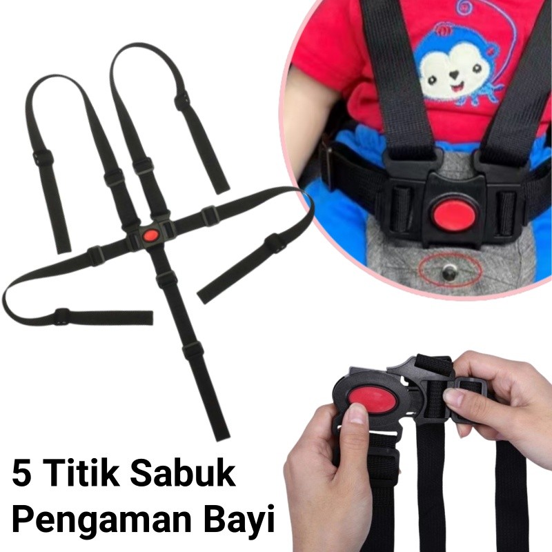 Sabuk Pengaman Bayi Universal 5 Titik Seat Belt Untuk High Chair Stroller/5 Titik Sabuk Pengaman Bay