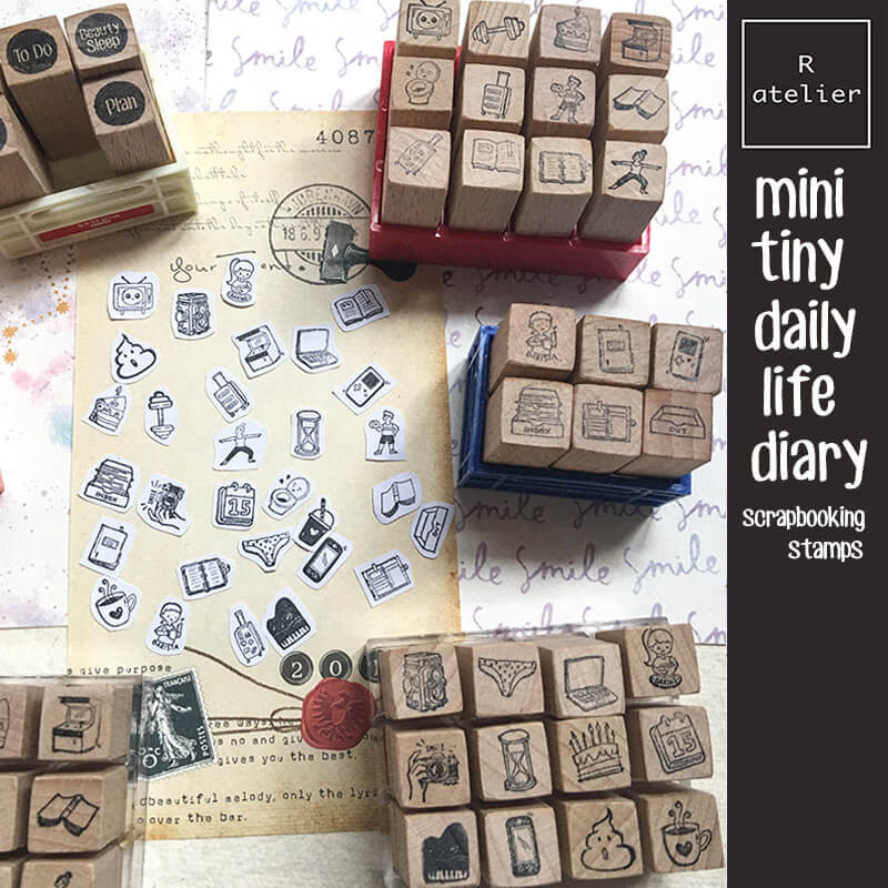 

Mini Stamp Scrapbooking Daily Life Journaling Supplies Tiny Cute Wooden Stamps