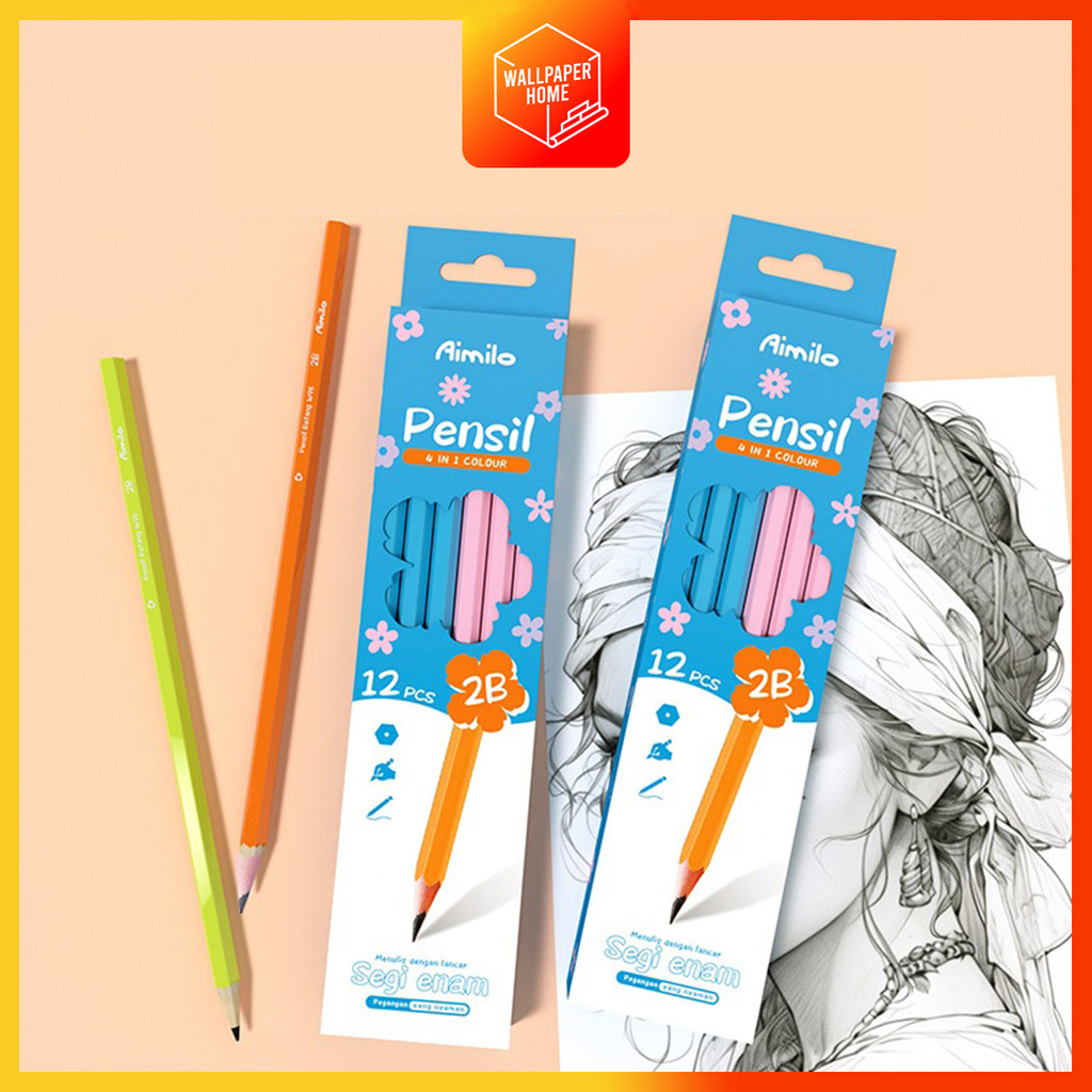 

(Isi 12 Pcs) Kotak Pensil 2B Graphite Pensil Alat Tulis Sekolah Pensil 1 Pack