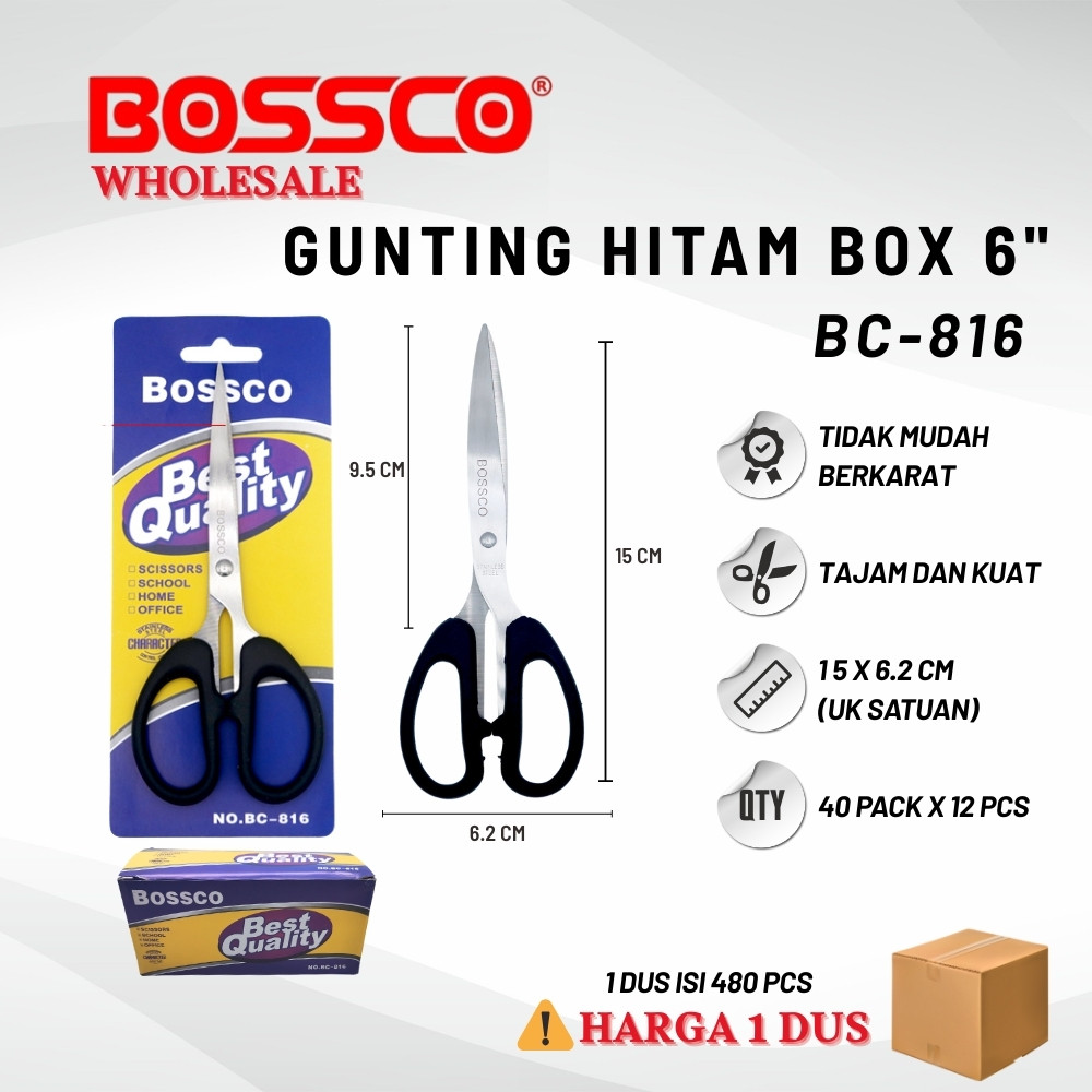 

Grosir 1 Dus isi 480 Pcs Gunting Scissors BOSSCO (6 Inch) BC-816
