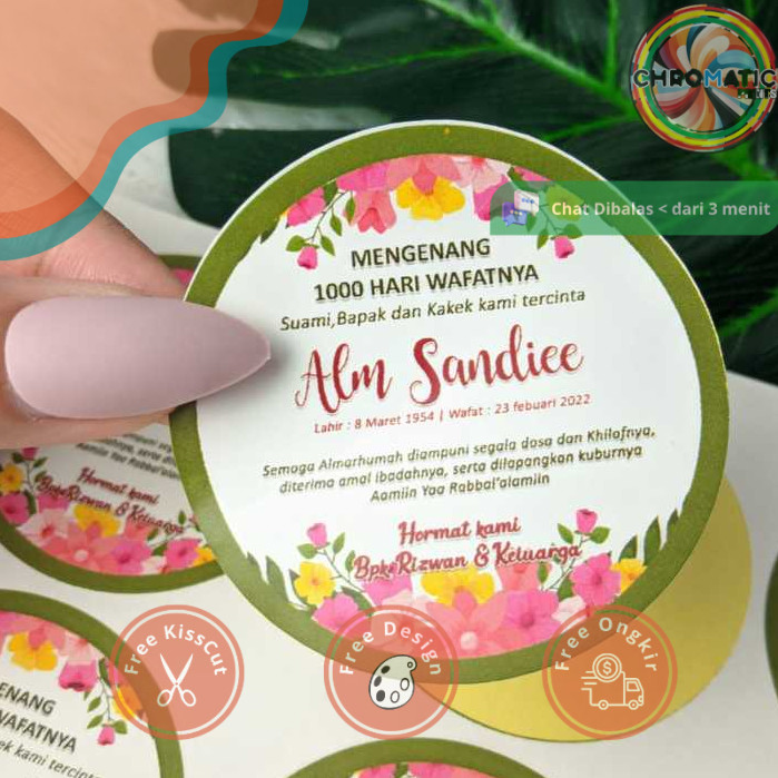 

chromatic Print Cetak Sticker Mengenang Bulat Stiker Tahlil Wafat Chromo 7 40 100 1000 Hari Bandung