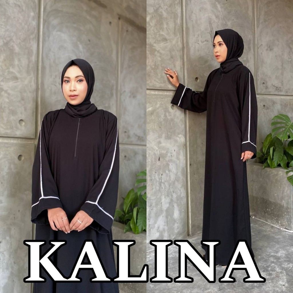 Abaya Hitam Gamis Saudi Jetblack Premium List Kombinasi Simple - KALINA