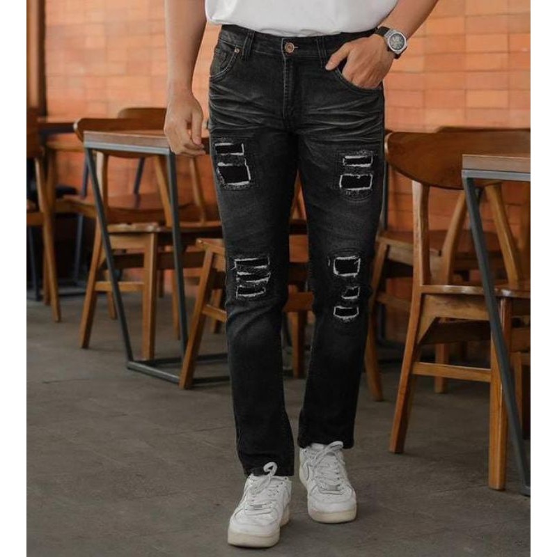 clana Jeans panjang clana jeans panjang sobek motif catur keren clana pria panjang slim fit clana je