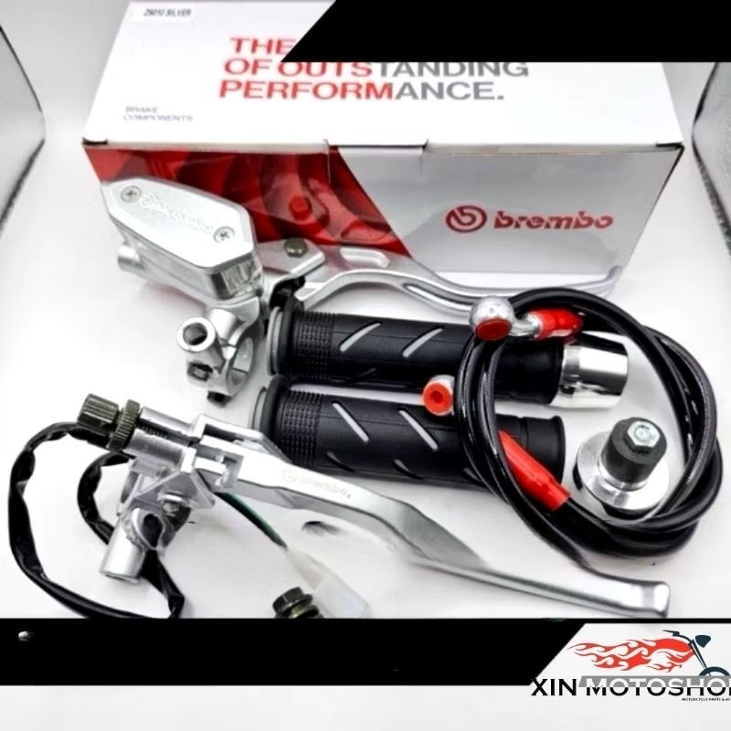 [ Paket Murah 4in1 ] Master Rem Oval Silver Plus Selang Rem 95cm Plus Grip Sisik Plus Jalu Stang Pcx