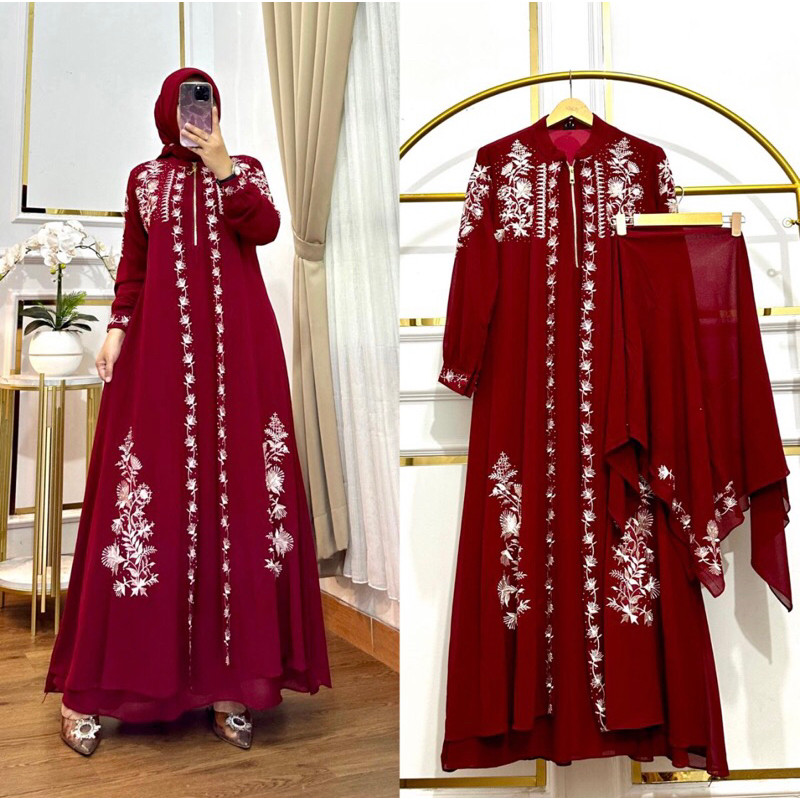 Gamis Nurhaliza Bahan Cerruty Import Premium Baju Pesta Mewah Terbaru Set Hijab