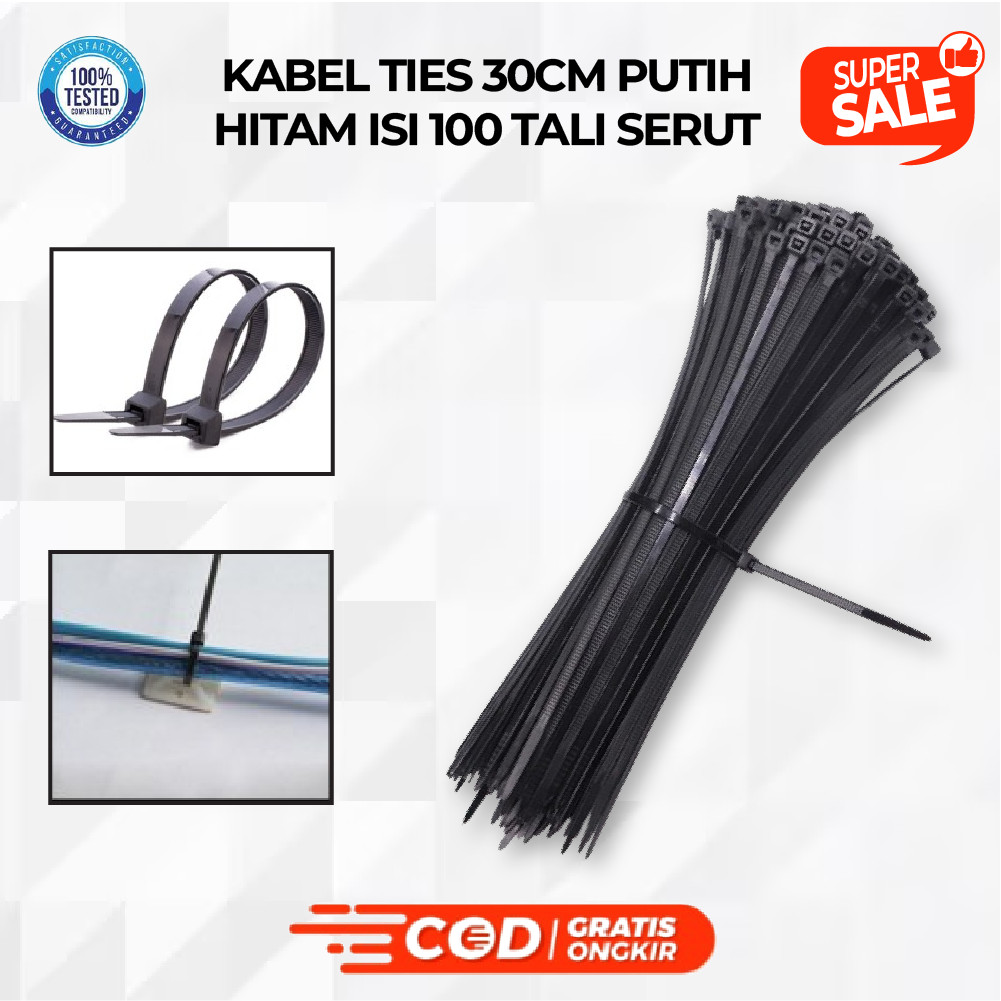 

Kabel ties 30cm Putih/ hitam isi 100 Tali Serut Pengikat Plastik ORI PREMIUM STOCK