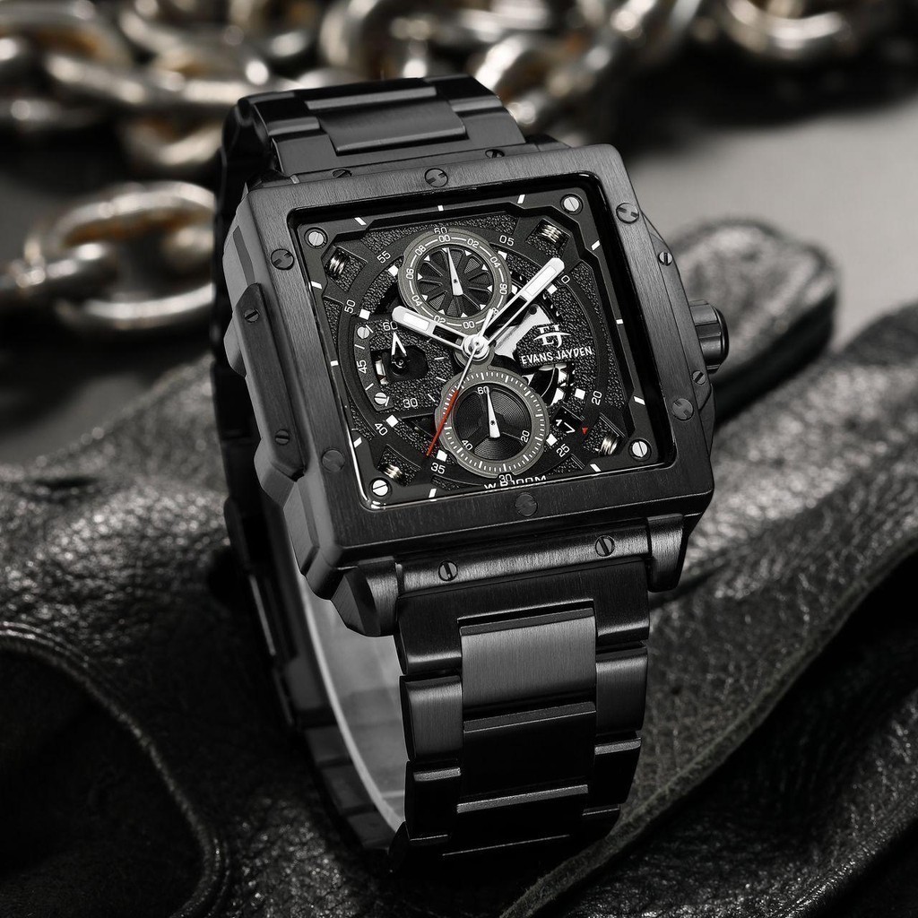 [ DISKON ] Jam Tangan Pria  Evans Jayden 9582 Rantai Stainles Kaca Sapphire Water Resistant 10ATM