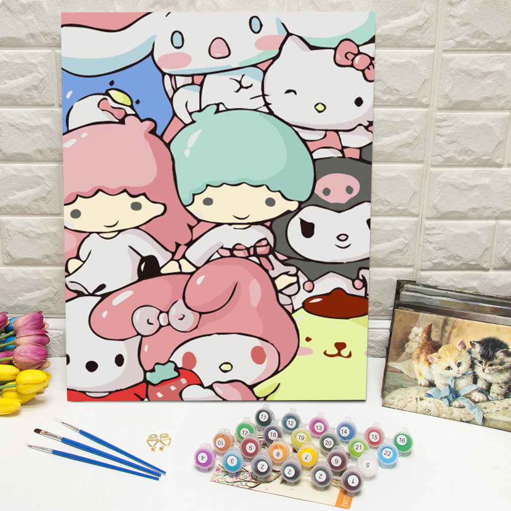 

Sanrio Cartoon Oil Painting By Numbers Kuromi Acrylic Paint My Melody Drawing On Canvas Hello Kitty DIY Ready Frame Home Decor