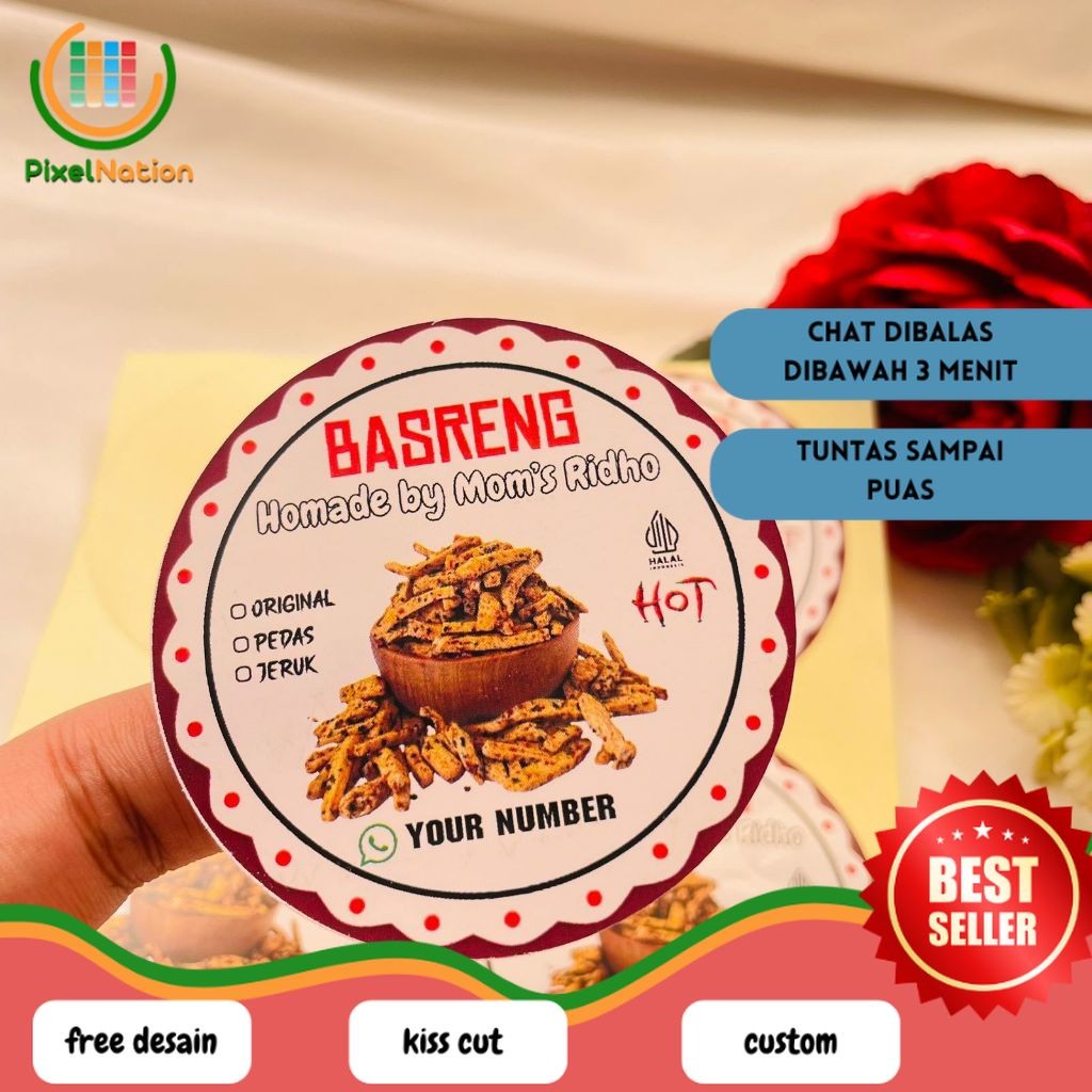 

PiNat 9-15 Cetak Stiker Label Cemilan Basreng Sticker Makanan Baso Goreng Pedas Free Desain
