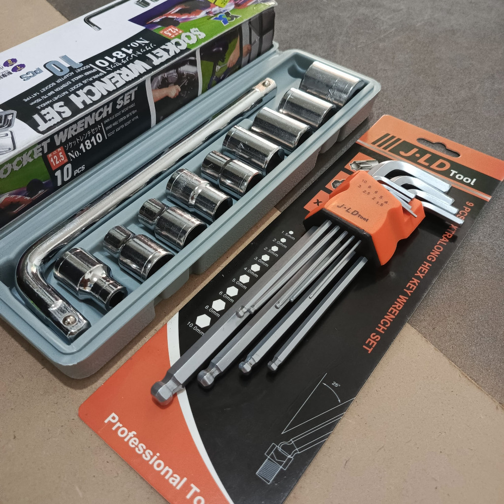 PAKET Kunci Shock Sok Set 10 Pcs 8-24 Mm + JLD Kunci L  Set Panjang Hex key Set 9 Pcs Ready Kunci 1 