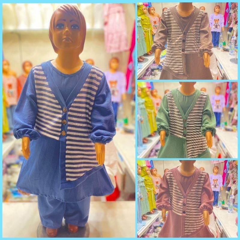 SELILINGSHOP SETELAN CRINKLE TUNIK MIX SALUR KNIT RAJUT ANAK PEREMPUAN USIA 3 TAHUN - 9 TAHUN /BAJU 