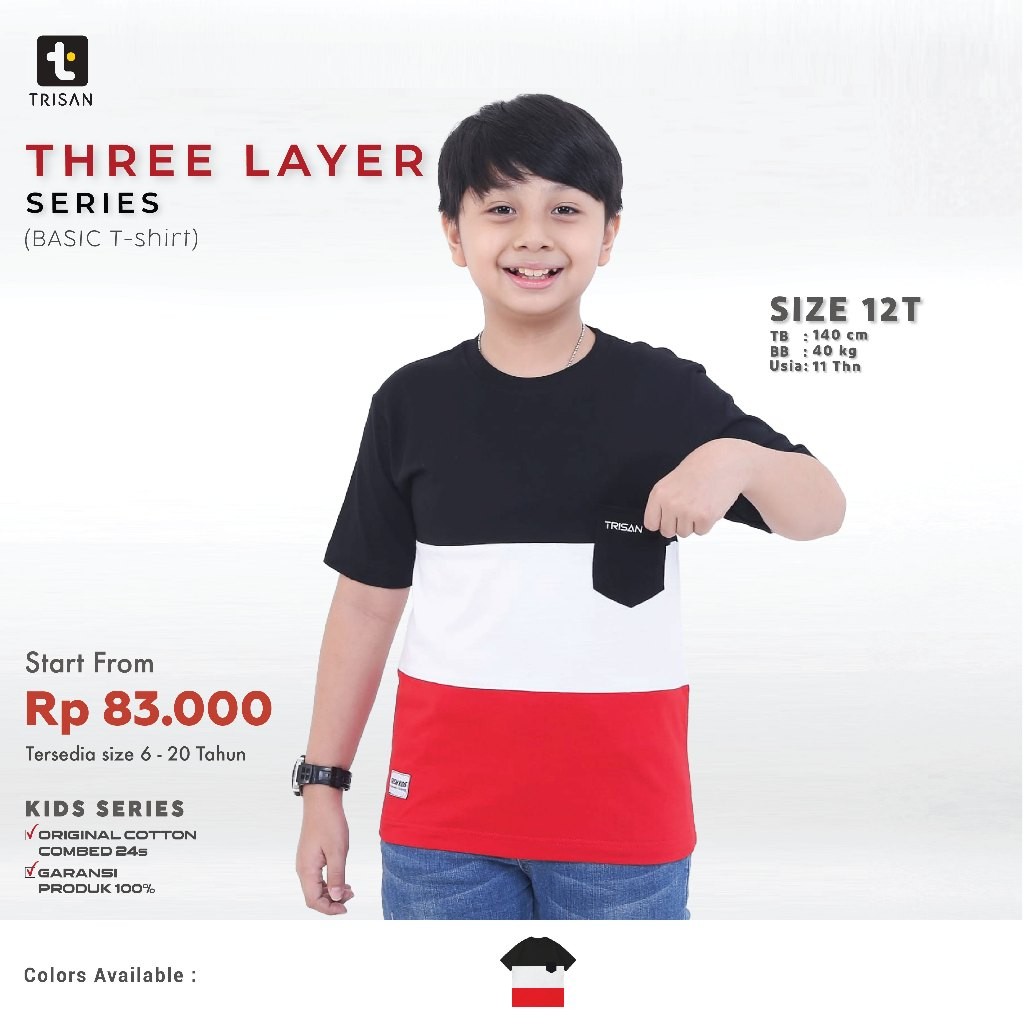 SELILINGSHOP Baju Anak Laki-Laki Kaos Trisan 3 layer  Katun Premium umur 5-14tahun