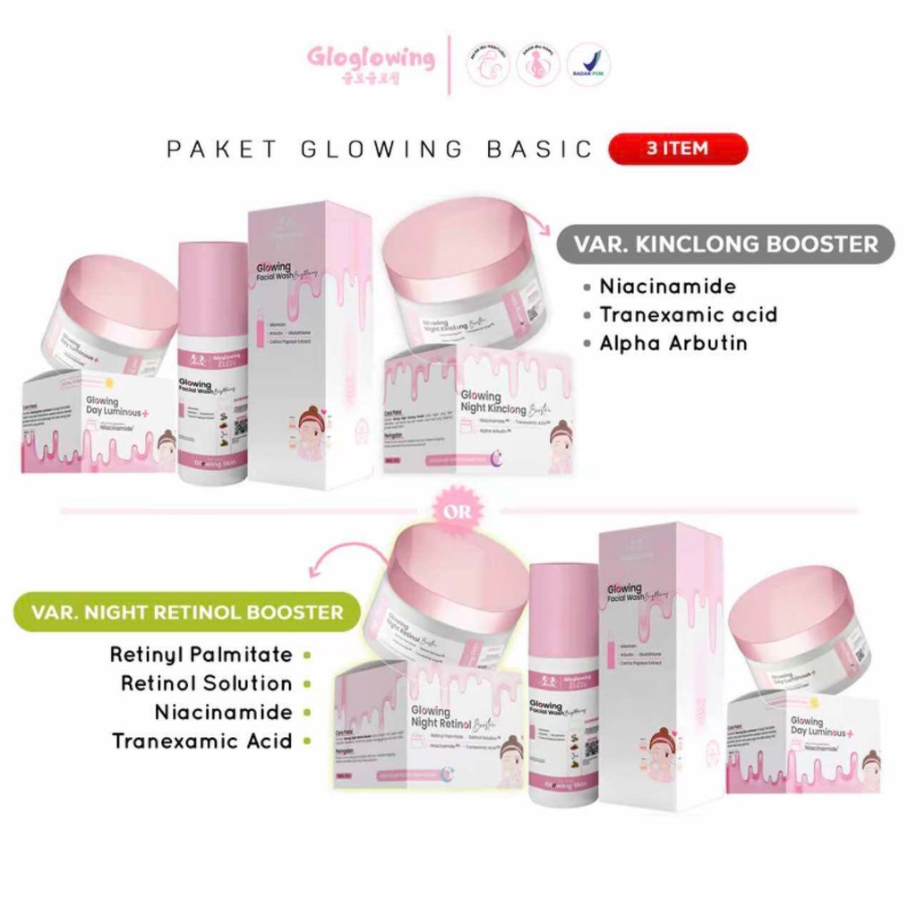 GS GLOGLOWING Skincare 3 Item BASIC Booster Bpom
