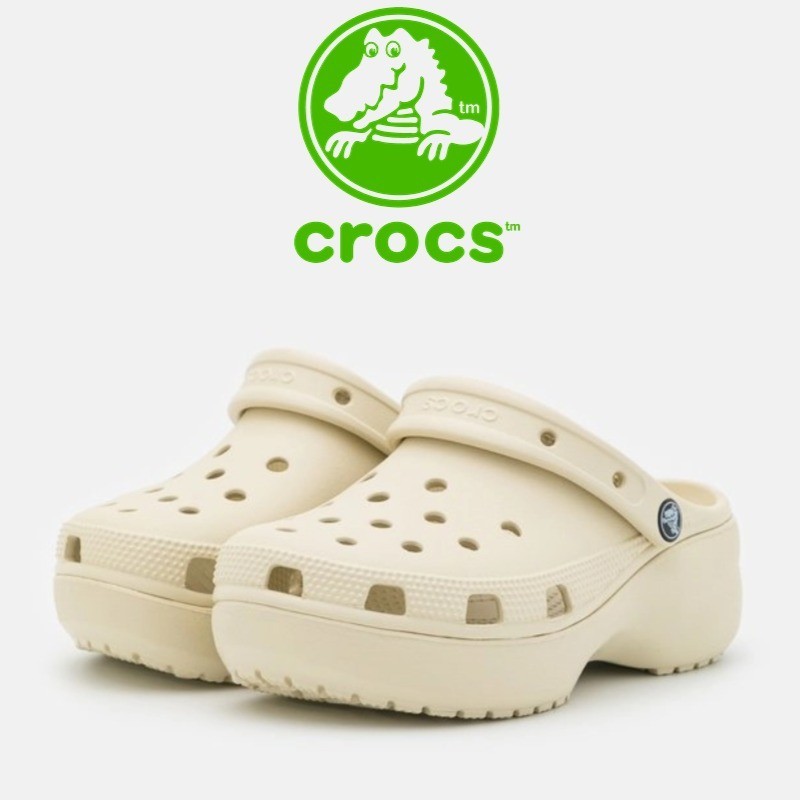 ORIGINAL CROCS UNISEX CLASSIC PLATFORM CLOG Sandal Crocs Wanita Classic Clog- Bone