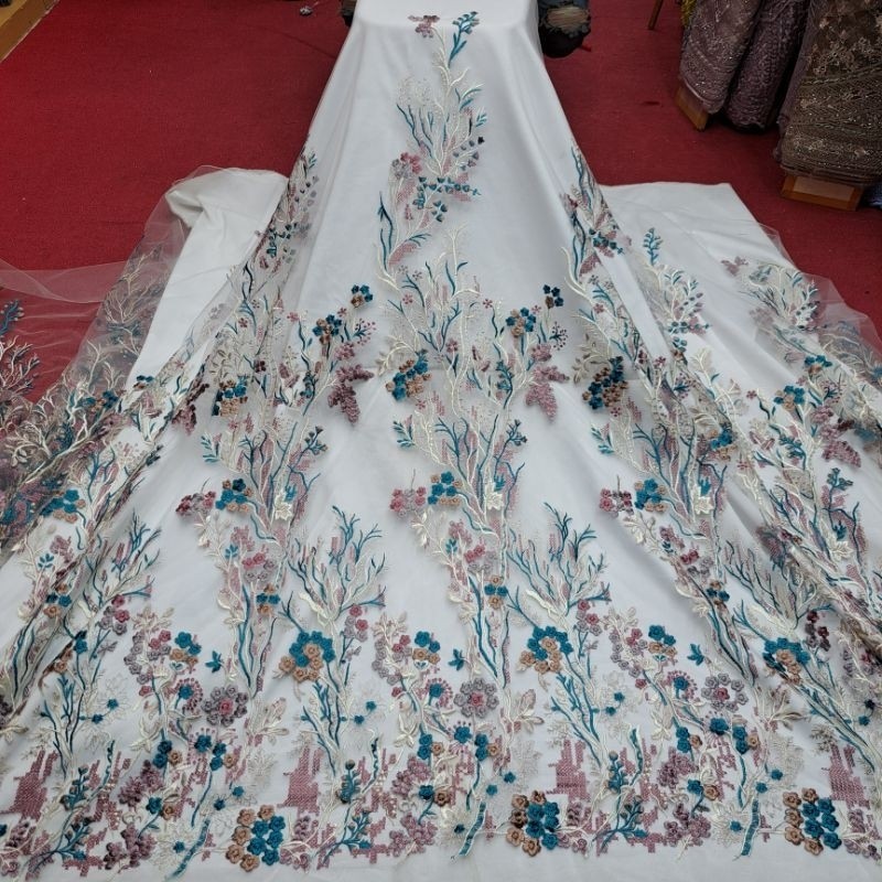 KAIN TILLE KOREA MOTIF BUNGA CANTIK / BAHAN TULLE KOREA MOTIF BUNGA MEWAH
