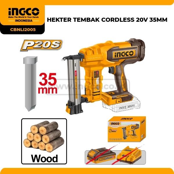 

Cordless Brad Nailer F15 - F35 Brushless 20V INGCO CBNLI2005 Mesin Paku Tembak Baterai P20S