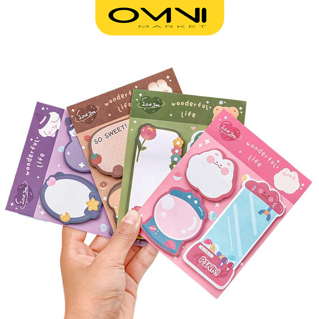 

Sticky Notes Kawai 60lembar Memo Pad Stick Note 3in1 Tempelan Kertas Pembatas Buku ATK3012