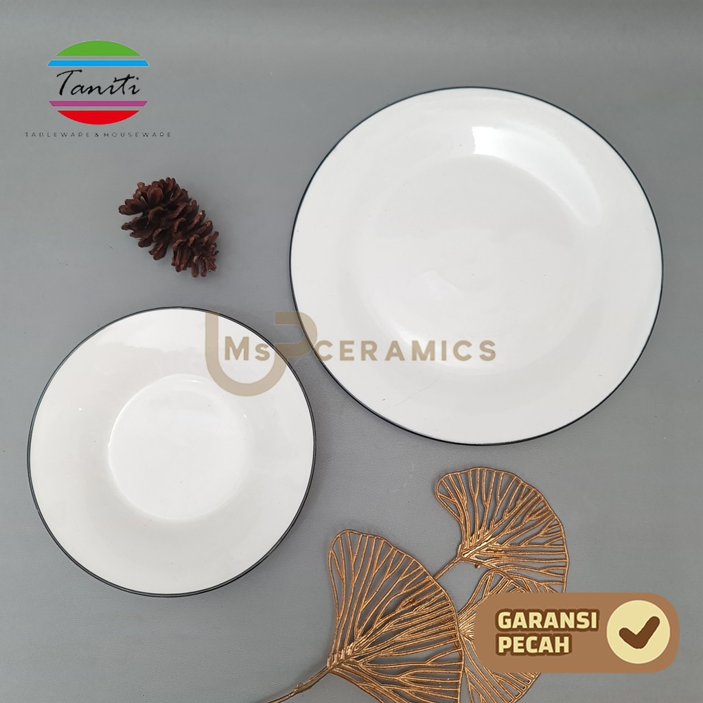 TANITI Piring Keramik Makan Soup  Piring Ceper Putih Polos Keramik Cantik Aesthetic Putih