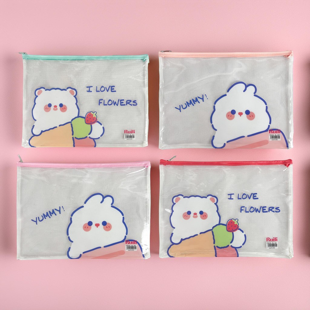 

NA Tas Dokumen Serbaguna A4 Motif Gambar Karakter / Map Zipper File Bag Jaring / Organizer Kertas Sleting Document Bag