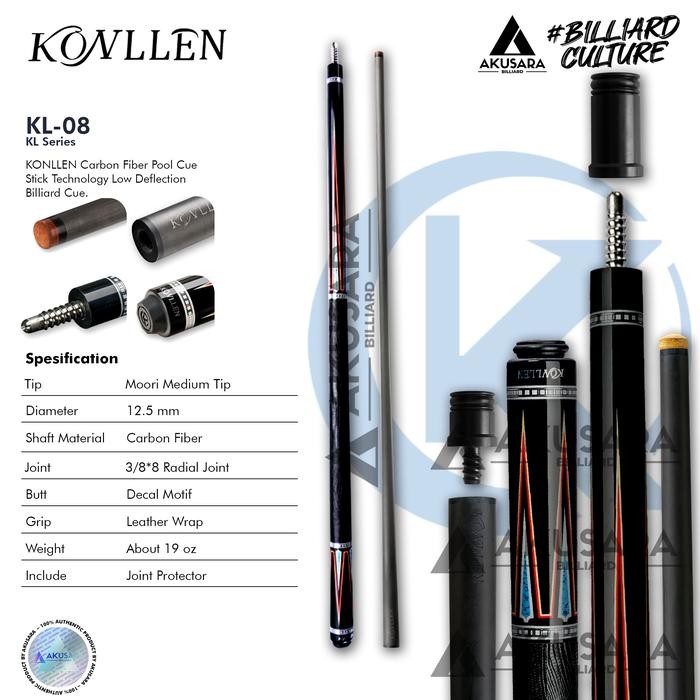 Konllen KL-08F 12.5mm Carbon Fiber Cue Stick Billiard - KL08