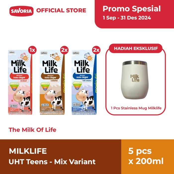 

MilkLife UHT Teens Mix Variant 5 Pcs x 200ml + Stainless Mug