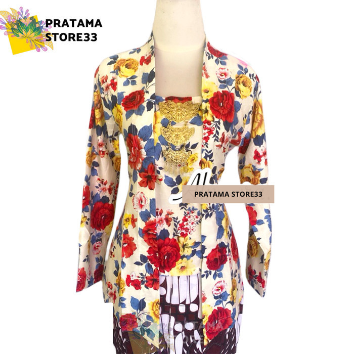 

✨LARIS✨ -kebaya kembang / kebaya bunga kutubaru bahan katun - Putih tulang, S