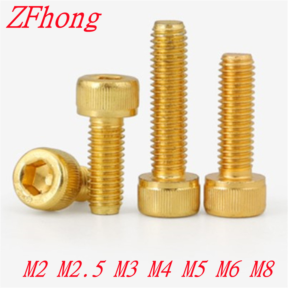 2-20pcs M2 M2.5 M3 M4 M5 m6 m8 gloden Allen Screw Hex Socket Cap Cup Head Screw Gold Plated  Length 