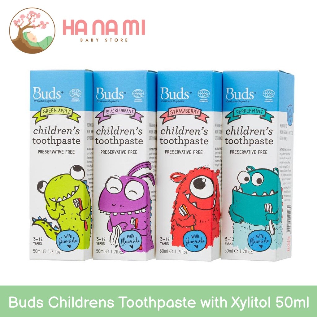 Buds Children's Toothpaste with Xylitol 50ml (1-3 tahun) Pasta Gigi  Bayi dan Anak Aman Bisa Ditelan